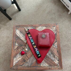 Shein💘Red Heart-Shaped Wrist Bag, Heart Charm, and Red Compact Cosmetic Case